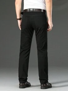 Men's Solid Color Slant Pocket Casual Pants, For Fall - Black - View 2