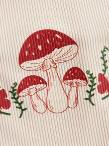 ROMWE Fairycore 蘑菇圖案掛脖上衣 - 杏色 - 查看 4