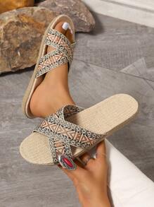 Mesh Slippers With Criss Cross Letter Straps For Summer
