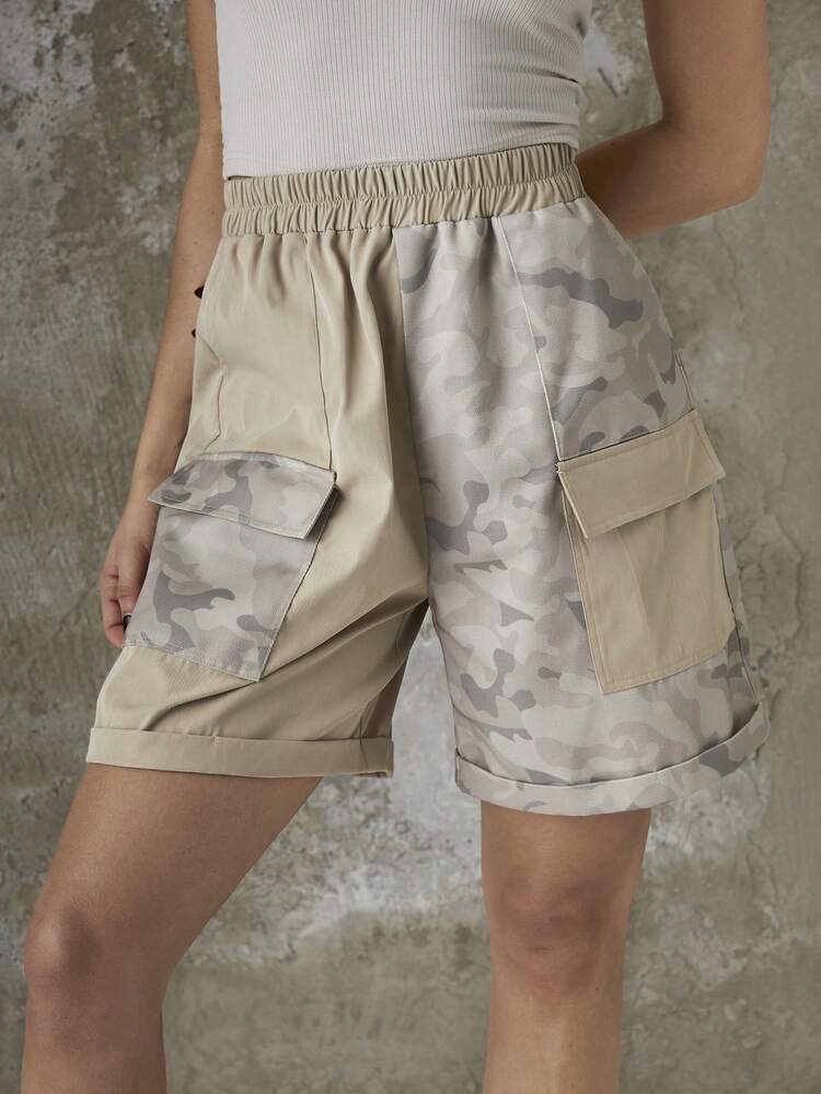 Ladies' Camouflage Patchwork Cargo Style Shorts