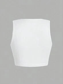 SHEIN Unity 女性感修身背心,紅唇和字母印花 - 白色 - 查看 2