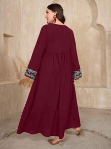 Al Najma Quần áo Ả Rập in họa tiết hình học chắp vá cỡ lớn màu đỏ tía cho nữ - Màu Đỏ Sâu - Xem 2