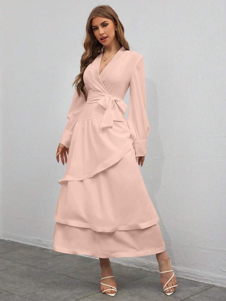 Women's Valentine's Day Multi-Layered Wrap Dress With 3d Ruffle Hem