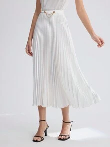 BizChic Của phụ nữ Màu thuần Chân Váy xếp ly - trắng - Xem 6