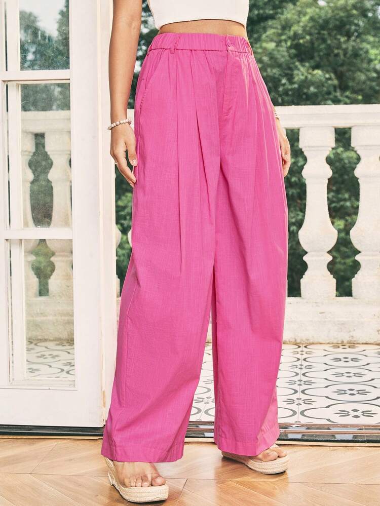 Women's Vacation Style Loose Wide Leg Trousers In Mauve
