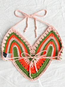 Soleia Women's Color Block Striped Open Back Knitted Tank Top With Halter Neckline - Multicolor - View 5