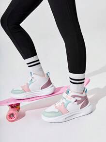 JNSQ Girls Hook-and-loop Fastener Lace Up Design Letter Graphic Chunky Shoes For Spring - Multicolor - View 4