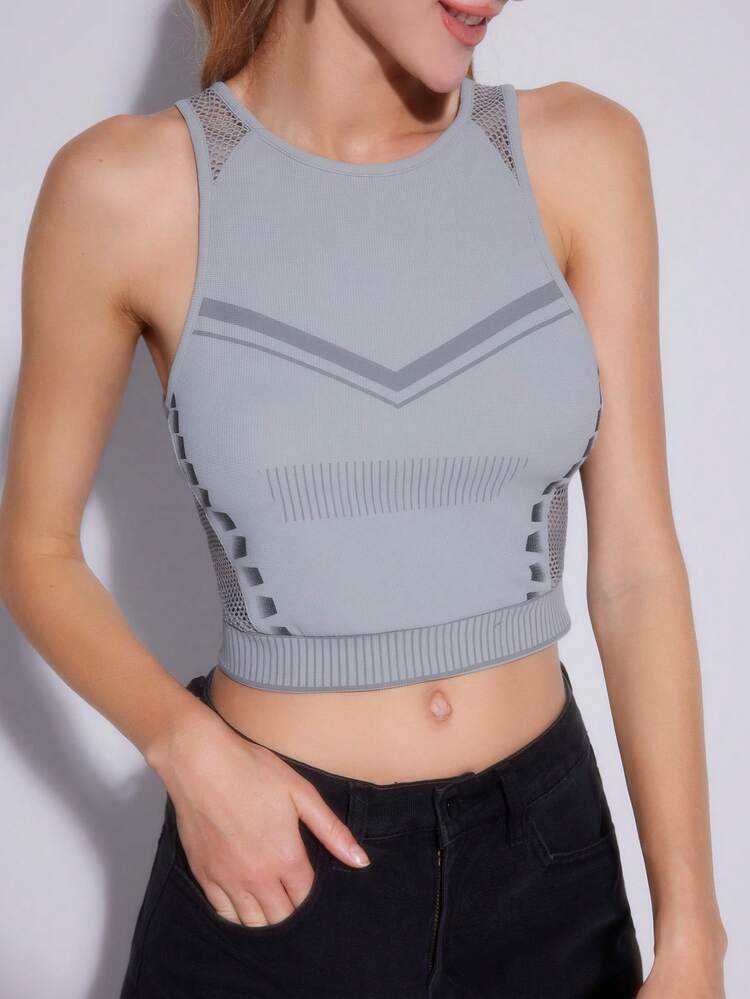 Colorblock Round Neck Cropped Slim Fit Tank Top