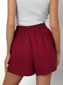 SHEIN Clasi Shorts Pour Femmes Épais De Couleur Unie, Coupe Slim - Fushia - Voir 2