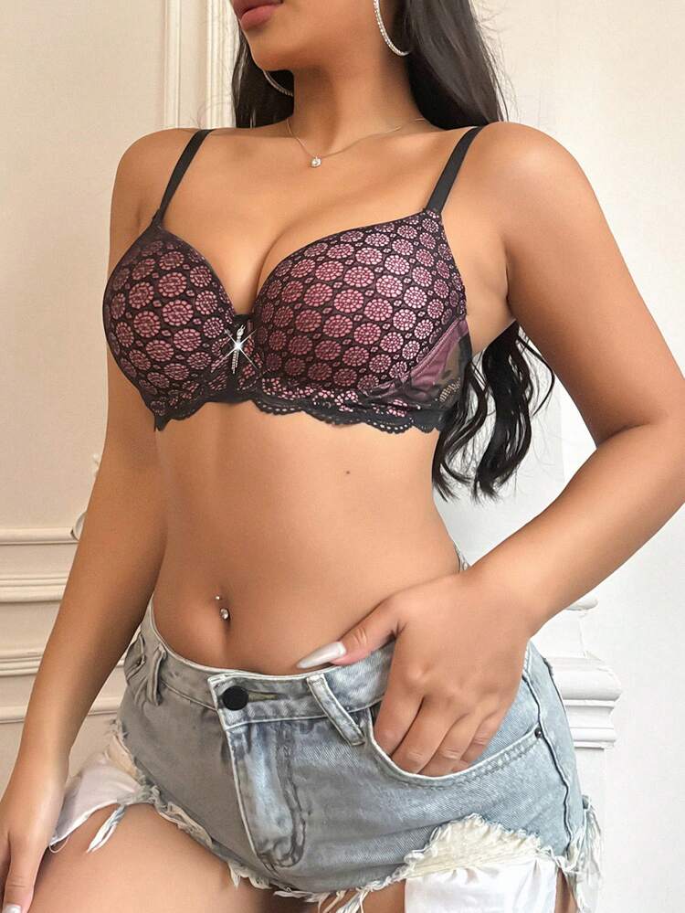 Women's Sexy Lace & Color Block Underwire Push-Up Bra, Comfortable