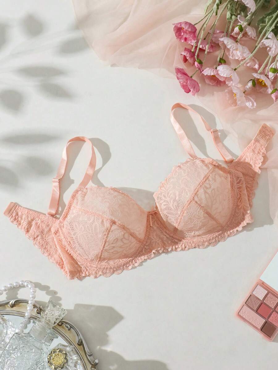 大尺碼女式性感蕾絲內衣 - 珊瑚粉 - 查看 1