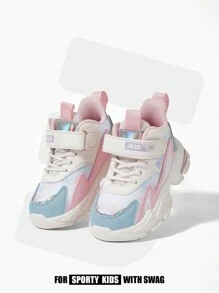 JNSQ Girls Hook-and-loop Fastener Lace Up Design Letter Graphic Chunky Shoes For Spring - Multicolor - View 2