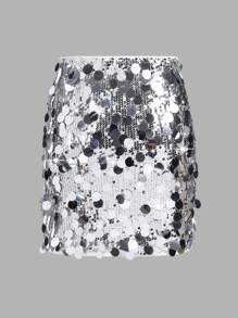 SHEIN Girlism Tween Girl Wedding Season Sequined Midi Skirt