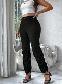 Calvaya Plus Size Solid Color Pleated Trousers - Black - View 3