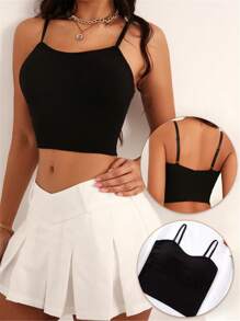 Women'S Four Seasons Basic Camisole Top With Built-In Bra - Black - View 1