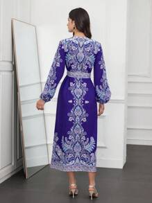 Seusyu Vestido Cruzado De Mujer Con Mangas De Linterna Y Estampado De Cachemira - Multicolor - Ver 7