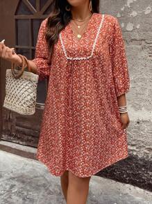 Breezaya Kích thước lớn Của phụ nữ Lỏng lẻo phù hợp In hoa Cổ chữ V Đầm - Nhiều màu - Xem 3