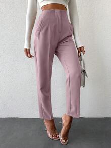 High Waist Fold Pleated Suit Pants - لون نحاسي - مشاهدة 5