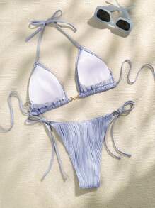 SHEIN Swim Effen kleur getextureerde bikiniset voor dames, zomerstrand