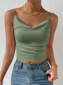 SHEIN Clasi Women's Solid Color  Camisole - Olive Green - View 7