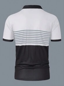 Manfinity Homme Camisa Polo De Manga Corta Con Bloque De Color Para Hombre Con Botones Y Media Tapeta - Blanco - Ver 2