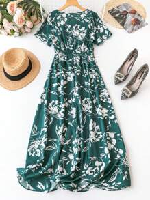 SHEIN Clasi Women's Floral Print V-Neck Short Sleeve Spring Dresssummer Dress, Spring Dress, Party Dress, Wedding Guest Dress, Elegant Dress, Casual Dress, Formal Dress, Floral Dress, White Dress, Black Dresssummer Outfits, Spring Outfit, Beach Outfit, Festival Outfits, Vacation Outfits, Office Outfits, Country Outfit - Multicolor - View 2
