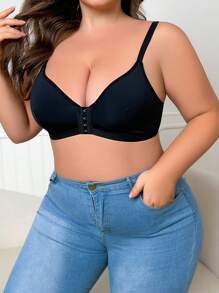 Plus Size Women's Black Front Closure Bra, One Piece - Black - View 4