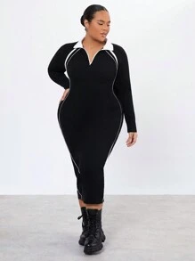 Forever 21 Kích thước lớn Khối màu Cổ chữ V Phù hợp Tay áo dài Đầm - màu đen - Xem 3