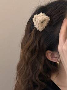 ROMWE Kawaii 1pair Cute Plush Bunny Ear Hair Clips - Beige - View 1