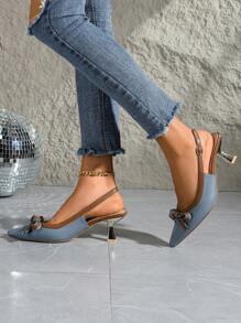 新款女士鞋履，舒适百搭的麂皮绒高跟鞋，尖头设计，饰以手工花朵（花朵方向随机），情人节、优雅、猫跟、派对必备。 - 藍色 - 查看 2