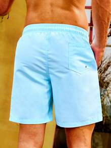 Surfspeed Men's Flamingo Print Drawstring Waist Beach Shorts - Baby Blue - View 2