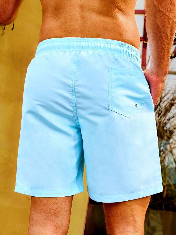 Men's Flamingo Print Drawstring Waist Beach Shorts