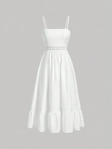 SHEIN MOD 素色荷葉邊吊帶連衣裙 - 白色 - 查看 1