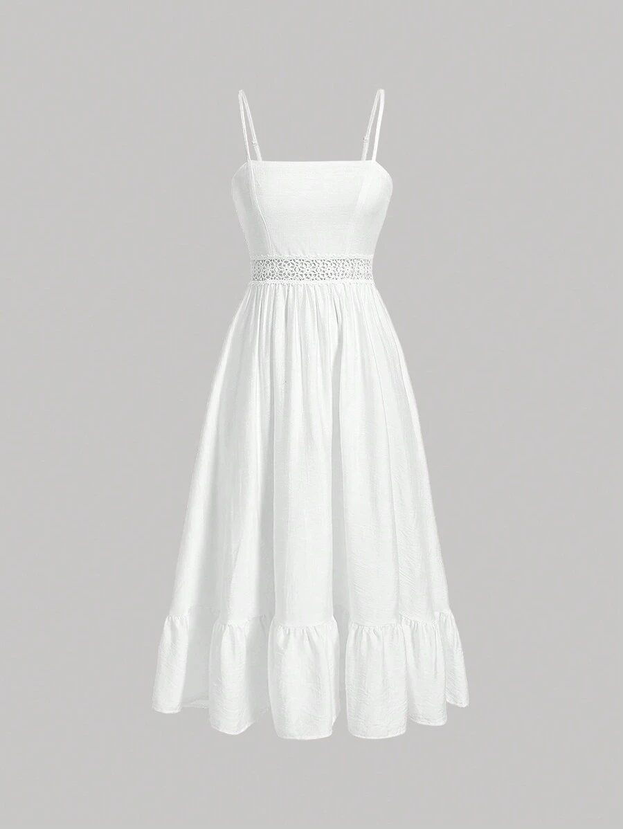 SHEIN MOD 素色荷葉邊吊帶連衣裙 - 白色 - 查看 1