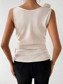 Chiquease Women's Sleeveless Top With 3d Flower Decoration - Apricot - View 2