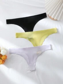 3pcs Ladies' Solid Color Mesh Thong