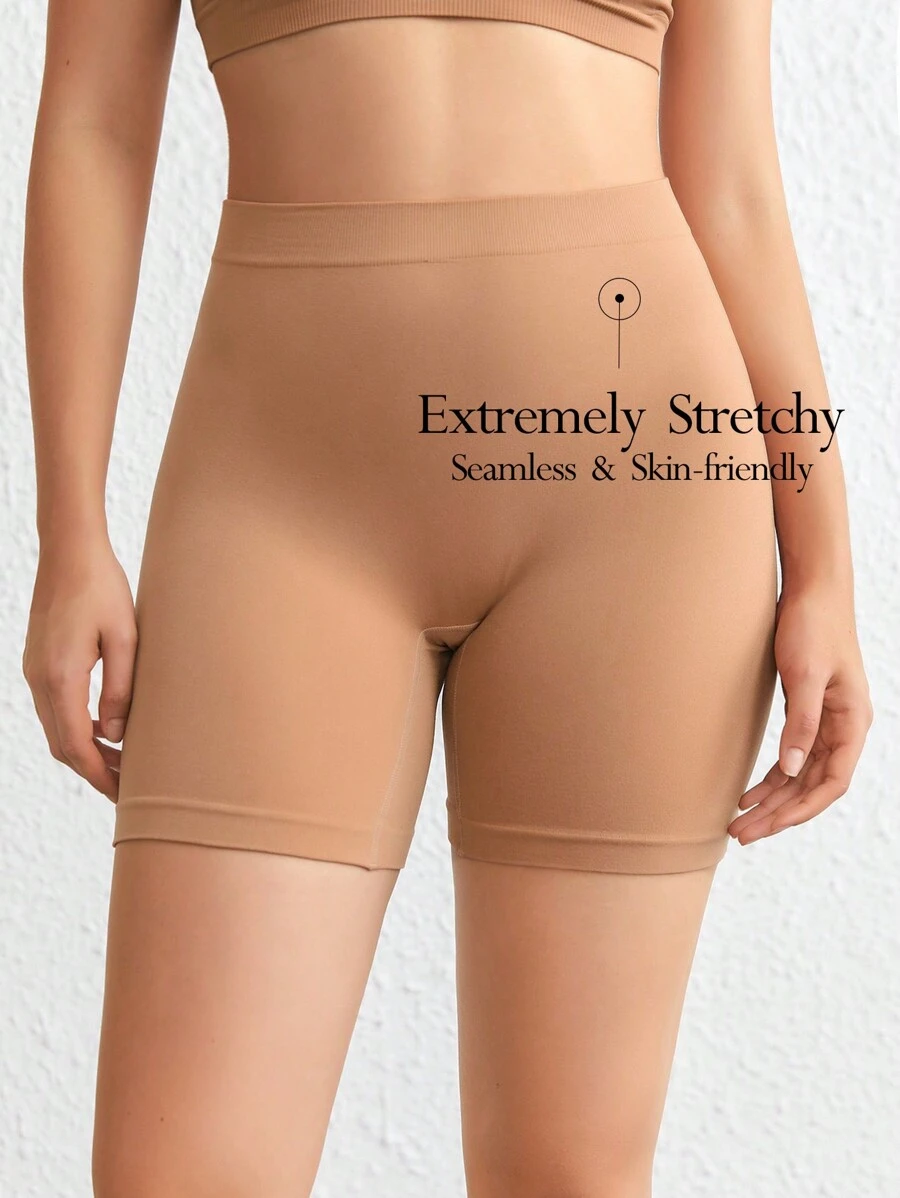 Leisure Extremely Stretchy Seamless & Skin-Friendly High Rise Comfortable Solid Shorts-Khaki - Khaki - View 1