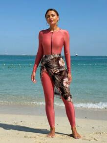 Swim Mulvari 女士拉格蘭長袖布基尼三件套，包括褲子和網紗裙 - 彩色 - 查看 1