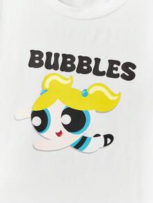 THE POWERPUFF GIRLS X SHEIN Cô Gái Trẻ Hình ảnh hoạt hình và chữ cái Áo thun - trắng - Xem 6