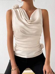 Chiquease Women's Sleeveless Top With 3d Flower Decoration - Apricot - View 6