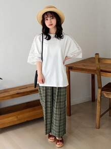 FRIFUL Ladies Lace Patchwork Stand Collar T-Shirt - White - View 2