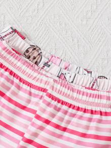 SHEIN Playful Pals Baby Girl Multiple Set Combination, 2 Sets Of Comfortable Short-Sleeved Shorts Printed With Cute Biscuits - Pink - View 4