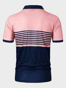 Manfinity Homme Men's Contrast Color Polo Shirt, For Golf - Pink - View 2