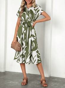 SHEIN Clasi Của phụ nữ Mặt trước Nút Thực vật In Đầm - Nhiều màu - Xem 1