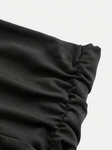 SHEIN Quần dài ống loe xẻ tà dễ thương cho bé gái tuổi teen hàng ngày cạp rộng gấp gấu có gắn nhãn dệt - màu đen - Xem 4