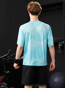 SHEIN Teen Boy Leisure Geometric Number Pattern Printed Lightning Logo Sports Short Sleeve T-Shirt With Sports Loose Shorts Suit, Summer, Sports, Running, Gym - Multicolor - View 2