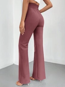 RueChic Solid High Waist Flare Leg Pants - Pink - View 2