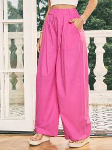 Soleia Women's Vacation Style Loose Wide Leg Trousers In Mauve - Rose Red - View 1