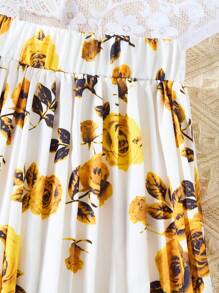 Tween Girl 2pcs/Set Solid Color Round Neck Top And Flower Printed Pants - Yellow - View 5