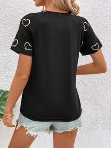 SHEIN LUNE Heart Pattern Half-Zip Short Sleeve T-Shirt - Multicolor - View 6